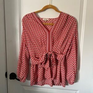 Max Studio Red and White Peplum Blouse with Bib Collar